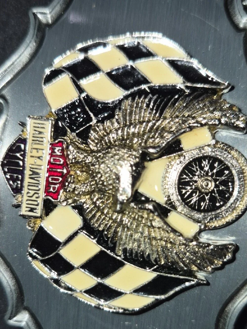 Vintage 1978 Harley-Davidson Belt Buckle with Checkered Flags